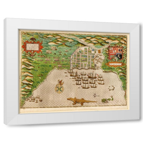 Voyages of Sir Francis Drake 1589 White Modern Wood Framed Art Print by Vintage Maps