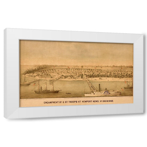 Encampment of US Federal Troops at Newport News 1861 White Modern Wood Framed Art Print by Vintage Maps