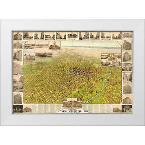 Denver-Colorado 1907 White Modern Wood Framed Art Print by Vintage Maps