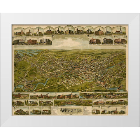 Webster-Massachusetts 1892 White Modern Wood Framed Art Print by Vintage Maps