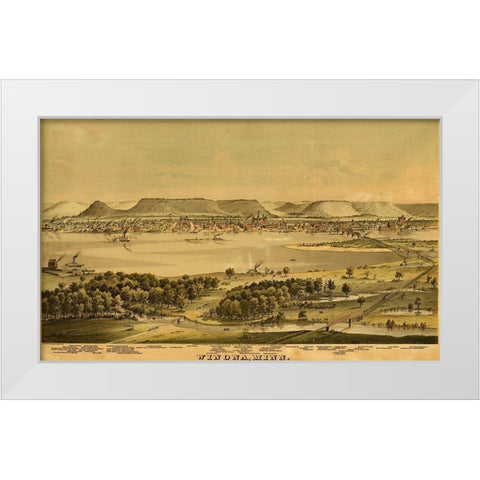 Winona-Minnesota 1874 White Modern Wood Framed Art Print by Vintage Maps