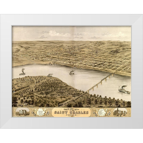 St. Charles-Missouri 1869 White Modern Wood Framed Art Print by Vintage Maps