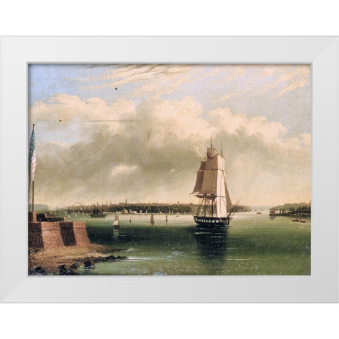 Bay and Harbor of New York from Bedlows Island White Modern Wood Framed Art Print by Coates, Edmund C.