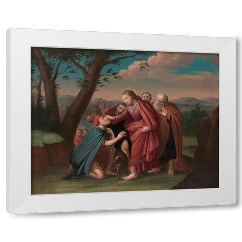Christ Healing the Blindman White Modern Wood Framed Art Print by Duyckinck, Gerardus