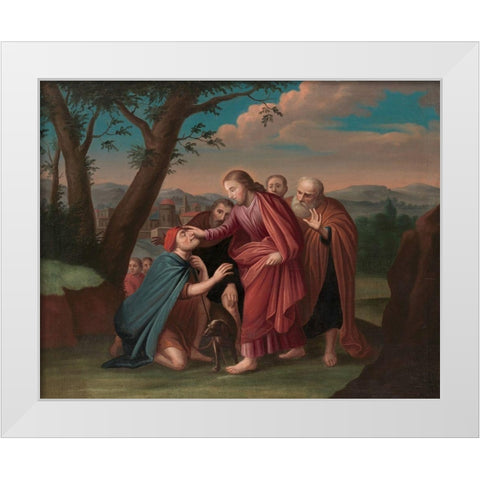 Christ Healing the Blindman White Modern Wood Framed Art Print by Duyckinck, Gerardus