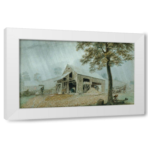 Rainstormâ€”Cider Mill at Redding, Connecticut White Modern Wood Framed Art Print by Harvey, George