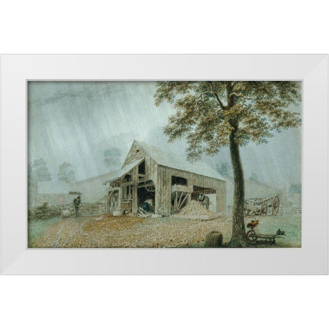 Rainstormâ€”Cider Mill at Redding, Connecticut White Modern Wood Framed Art Print by Harvey, George