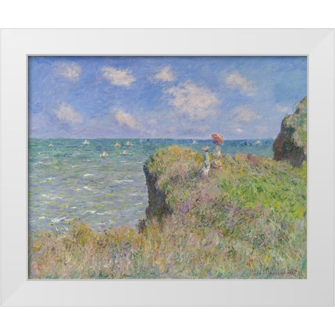 Cliff Walk at Pourville White Modern Wood Framed Art Print by Monet, Claude