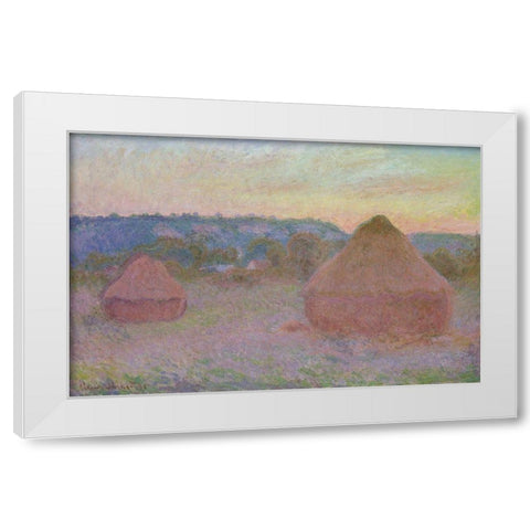 Stacks of Wheat (End of Day, Autumn) White Modern Wood Framed Art Print by Monet, Claude