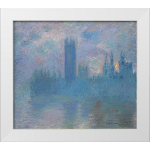 Houses of Parliament, London White Modern Wood Framed Art Print by Monet, Claude