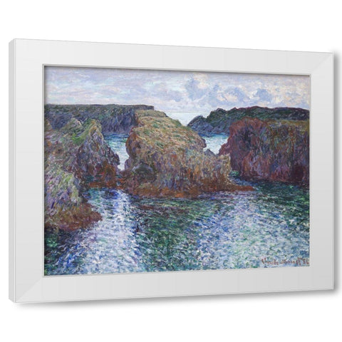 Rocks at Port-Goulphar, Belle-ile White Modern Wood Framed Art Print by Monet, Claude