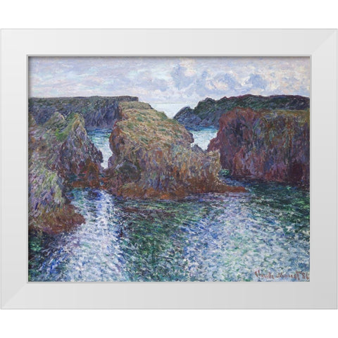 Rocks at Port-Goulphar, Belle-ile White Modern Wood Framed Art Print by Monet, Claude