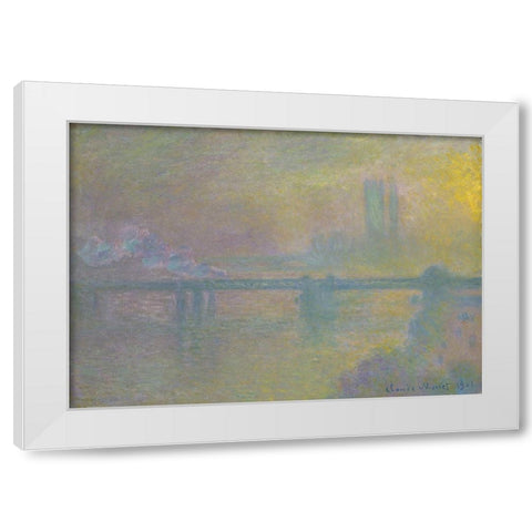 Charing Cross Bridge, London White Modern Wood Framed Art Print by Monet, Claude