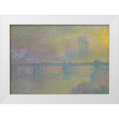 Charing Cross Bridge, London White Modern Wood Framed Art Print by Monet, Claude
