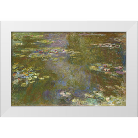 Water Lily Pond White Modern Wood Framed Art Print by Monet, Claude