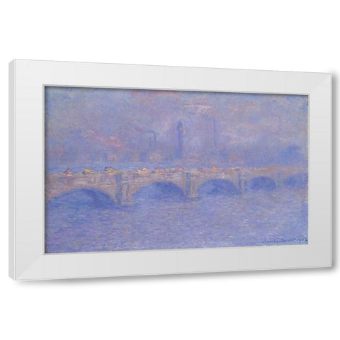 Waterloo Bridge, Sunlight Effect White Modern Wood Framed Art Print by Monet, Claude