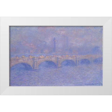 Waterloo Bridge, Sunlight Effect White Modern Wood Framed Art Print by Monet, Claude