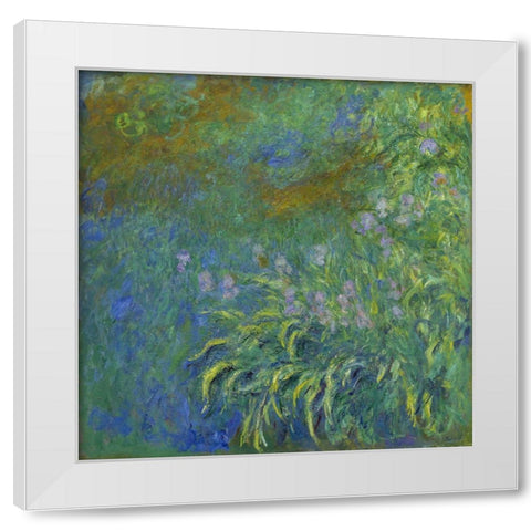 Irises White Modern Wood Framed Art Print by Monet, Claude