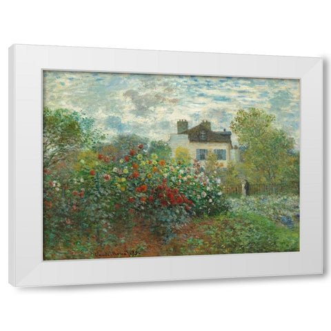 The Artists Garden in Argenteuil White Modern Wood Framed Art Print by Monet, Claude