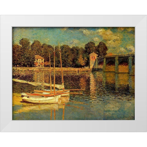 Bridge in Argenteuil White Modern Wood Framed Art Print by Monet, Claude