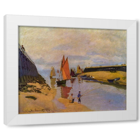 Port of Trouville White Modern Wood Framed Art Print by Monet, Claude