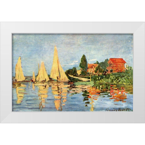 Regatta in Argenteuil White Modern Wood Framed Art Print by Monet, Claude