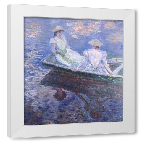 On the Boat White Modern Wood Framed Art Print by Monet, Claude