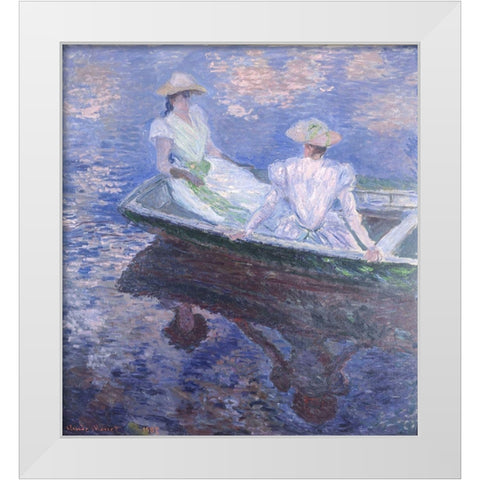On the Boat White Modern Wood Framed Art Print by Monet, Claude
