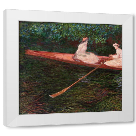Canoe White Modern Wood Framed Art Print by Monet, Claude