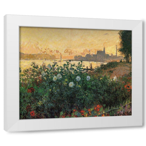 Flowered Riverbank, Argenteuil White Modern Wood Framed Art Print by Monet, Claude