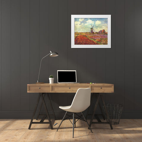 Tulip Field White Modern Wood Framed Art Print by Monet, Claude