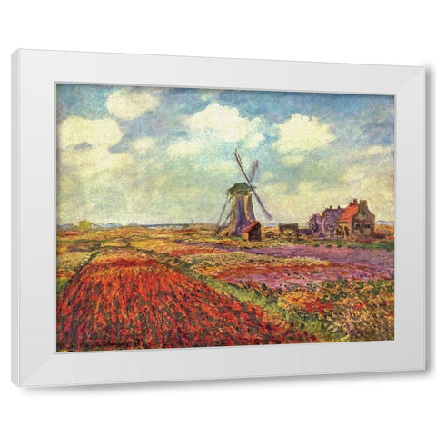 Tulip Field White Modern Wood Framed Art Print by Monet, Claude