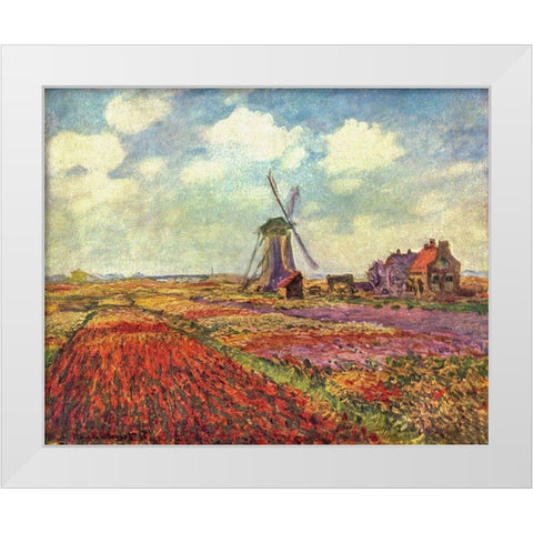 Tulip Field White Modern Wood Framed Art Print by Monet, Claude
