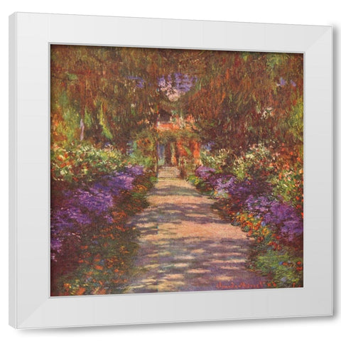 Garden way White Modern Wood Framed Art Print by Monet, Claude
