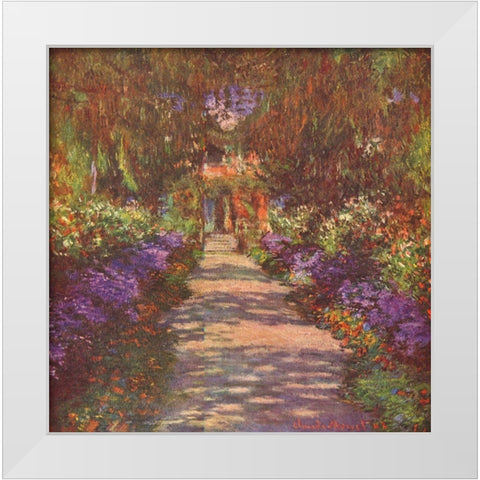 Garden way White Modern Wood Framed Art Print by Monet, Claude