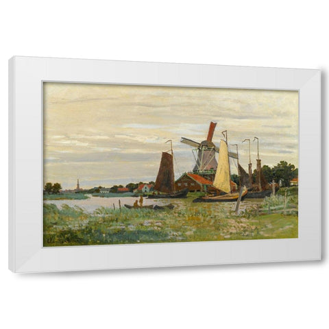 Un Moulin Ã  Zaandam White Modern Wood Framed Art Print by Monet, Claude