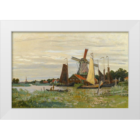 Un Moulin Ã  Zaandam White Modern Wood Framed Art Print by Monet, Claude