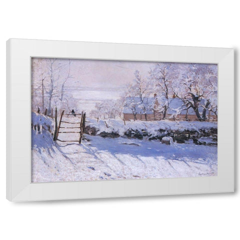 The magpie White Modern Wood Framed Art Print by Monet, Claude