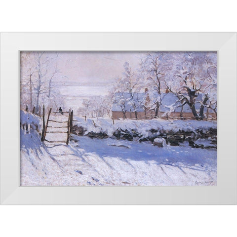 The magpie White Modern Wood Framed Art Print by Monet, Claude