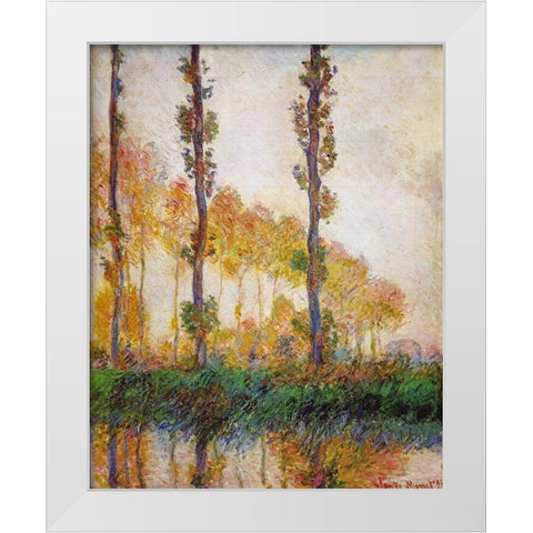 Poplars (Autumn) White Modern Wood Framed Art Print by Monet, Claude