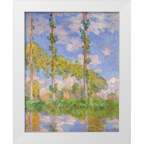 Poplars in the sun White Modern Wood Framed Art Print by Monet, Claude