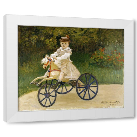 Jean Monet on his Hobby Horse White Modern Wood Framed Art Print by Monet, Claude