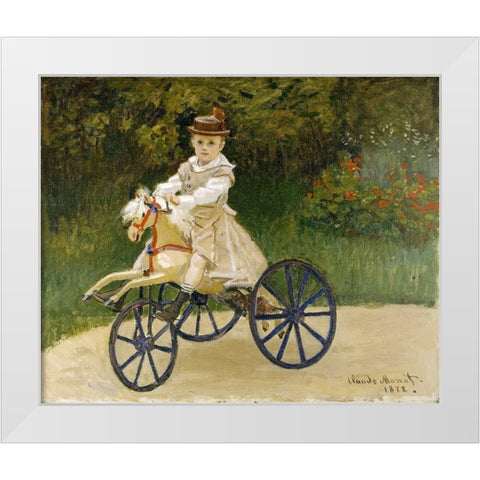 Jean Monet on his Hobby Horse White Modern Wood Framed Art Print by Monet, Claude