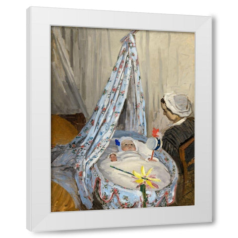 Jean Monet in the cradle White Modern Wood Framed Art Print by Monet, Claude