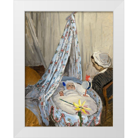 Jean Monet in the cradle White Modern Wood Framed Art Print by Monet, Claude