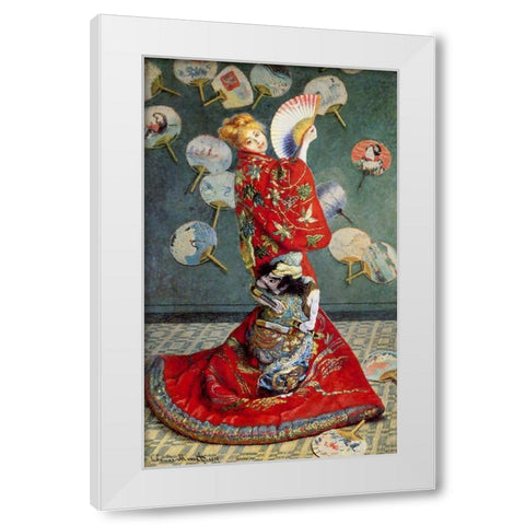 Madame Monet in a Japanese costume White Modern Wood Framed Art Print by Monet, Claude
