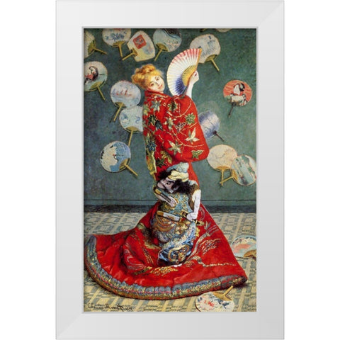 Madame Monet in a Japanese costume White Modern Wood Framed Art Print by Monet, Claude