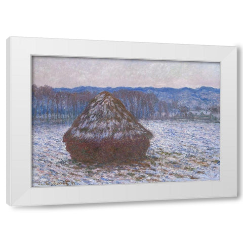 Stack of Wheat White Modern Wood Framed Art Print by Monet, Claude