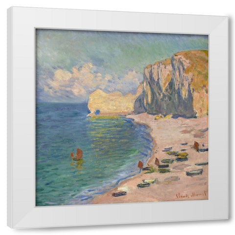 The Beach and the Falaise d Amont White Modern Wood Framed Art Print by Monet, Claude