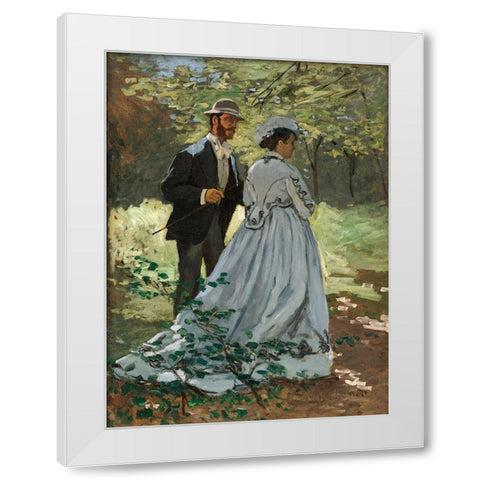 Bazille and Camille White Modern Wood Framed Art Print by Monet, Claude